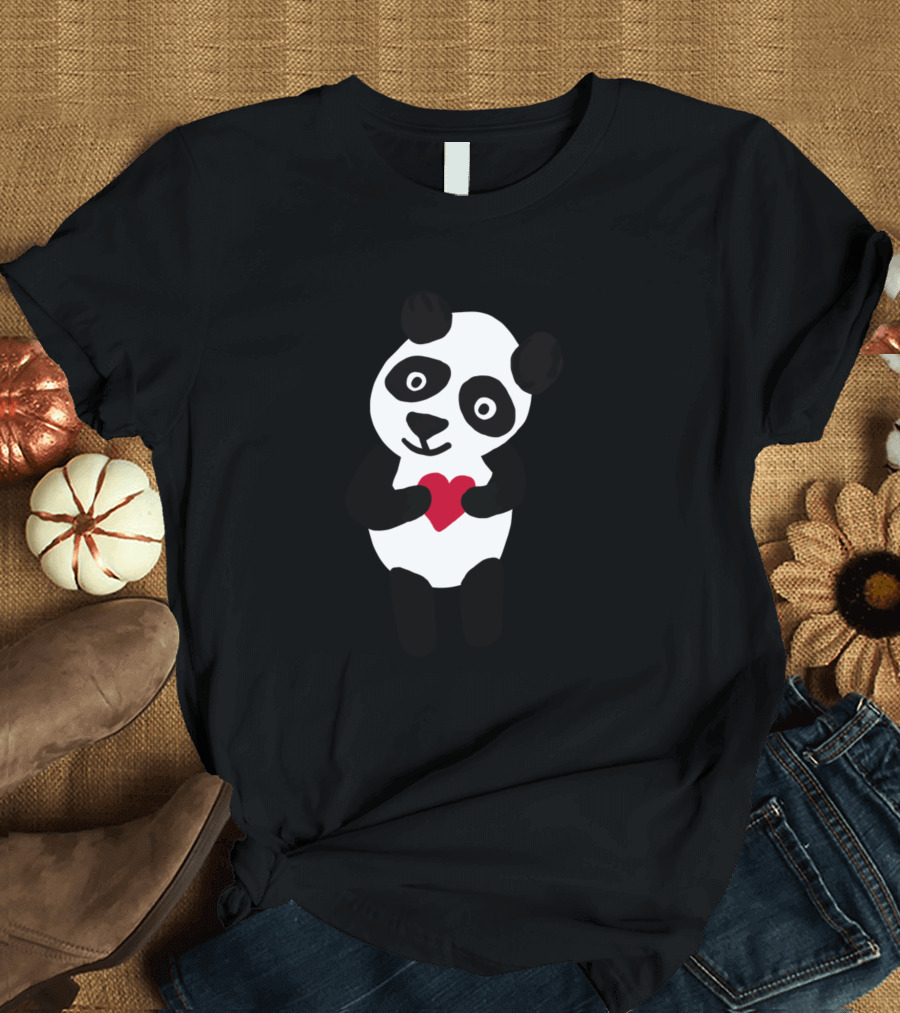 Panda Holding Red Heart T-Shirt