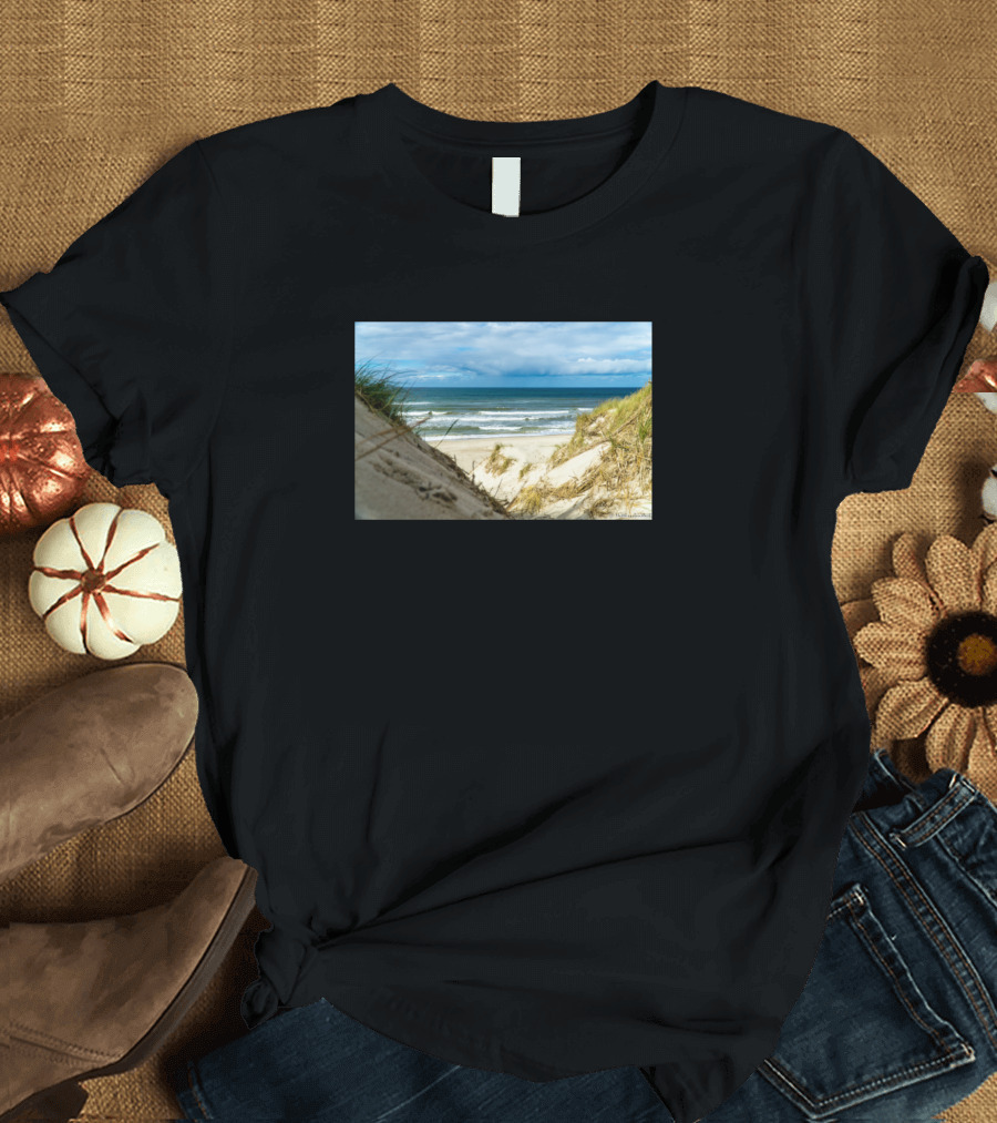 Sand Dune Pathway to North Sea Beach Haurvig Denmark Coastal Scenery T-Shirt
