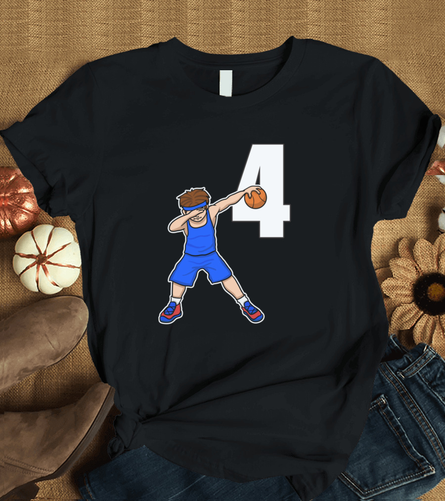 Basketballer Number 4 Baller Blu with Dab Pose T-Shirt