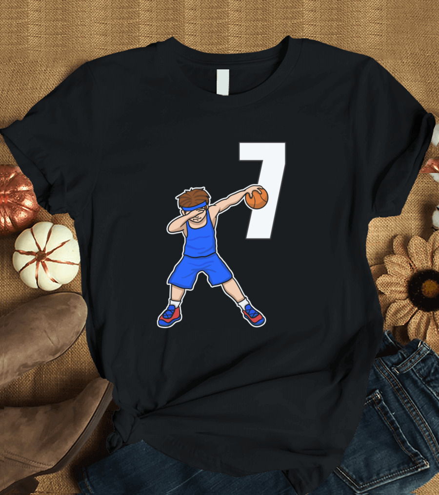 Basketball Player Baller Number 7 Blu Dabbing Pose T-Shirt