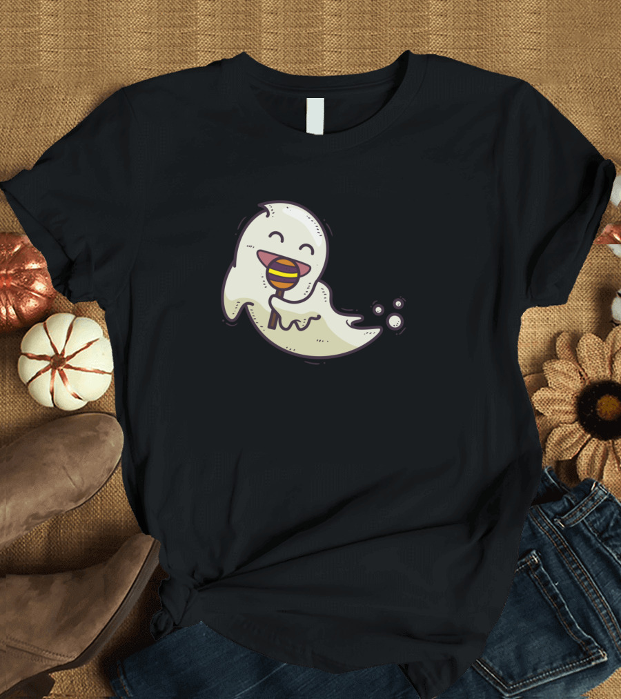 Cute Ghost with Lollipop Smiling T-Shirt