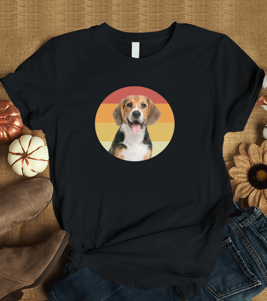 Funny Beagle Dog Vintage Retro Stripes Face T-Shirt