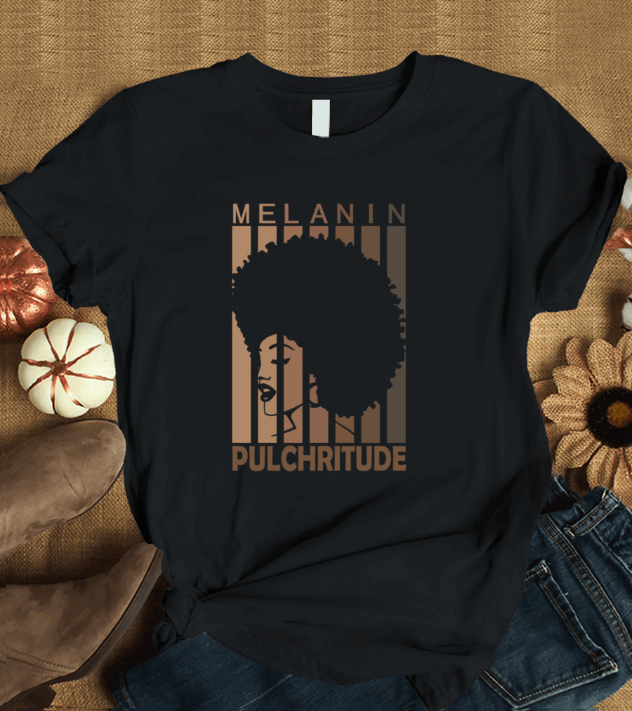 Melanin Pulchritude Woman with Afro Hair and Vertical Bars T-Shirt