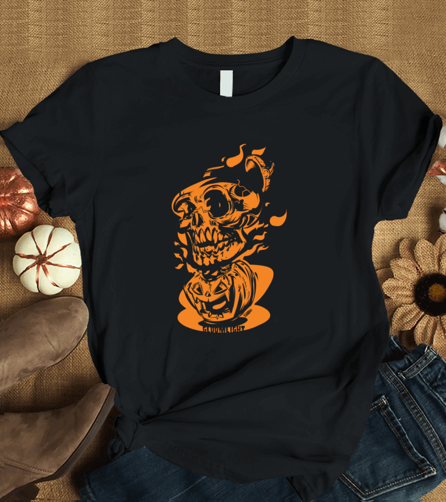 Plant O Ween Flaming Skull Pumpkin Halloween T-Shirt