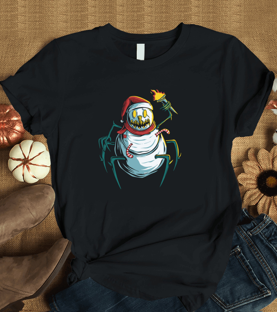 Scary Snowman with Spider Legs and Torch T-Shirt