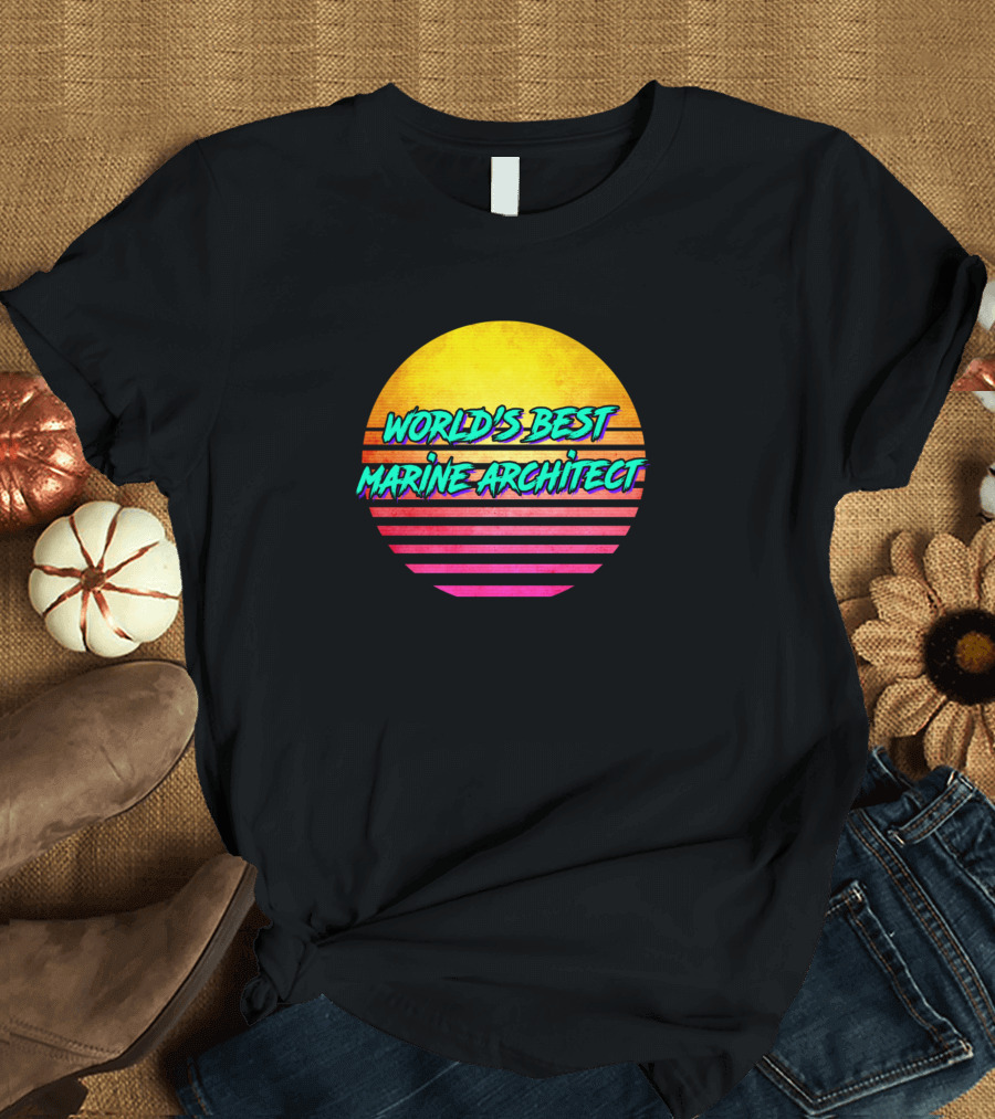 World's Best Marine Architect Vintage Sunset Stripes T-Shirt