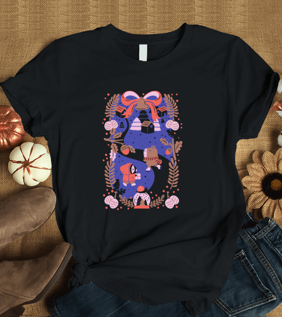 Holiday Guinea Pigs with Gifts and Bell in Winter Wonderland T-Shirt