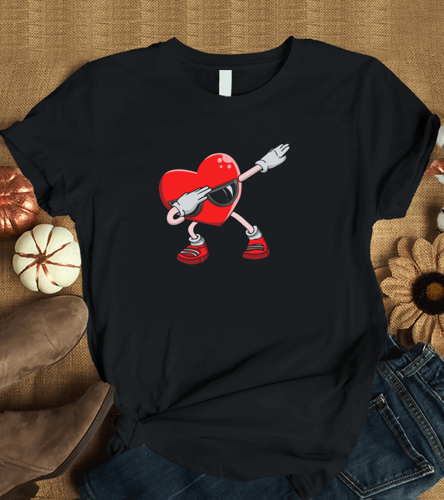 Cool Dabbing Heart With Glasses Valentines Day Dance T-Shirt