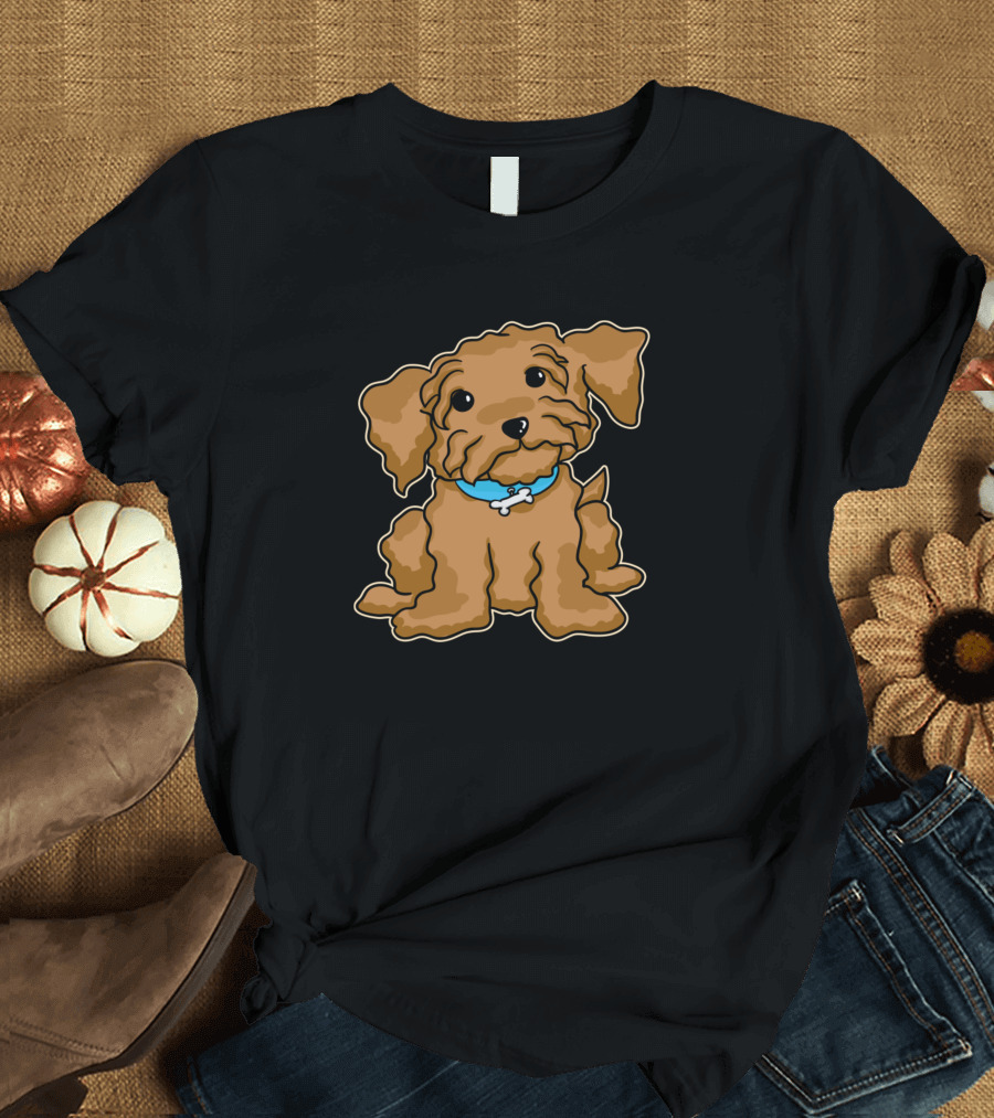 Cute Doodle Golden Retriever Poodle Dog Owner Anim with Adorable Cartoon Puppy Image T-Shirt