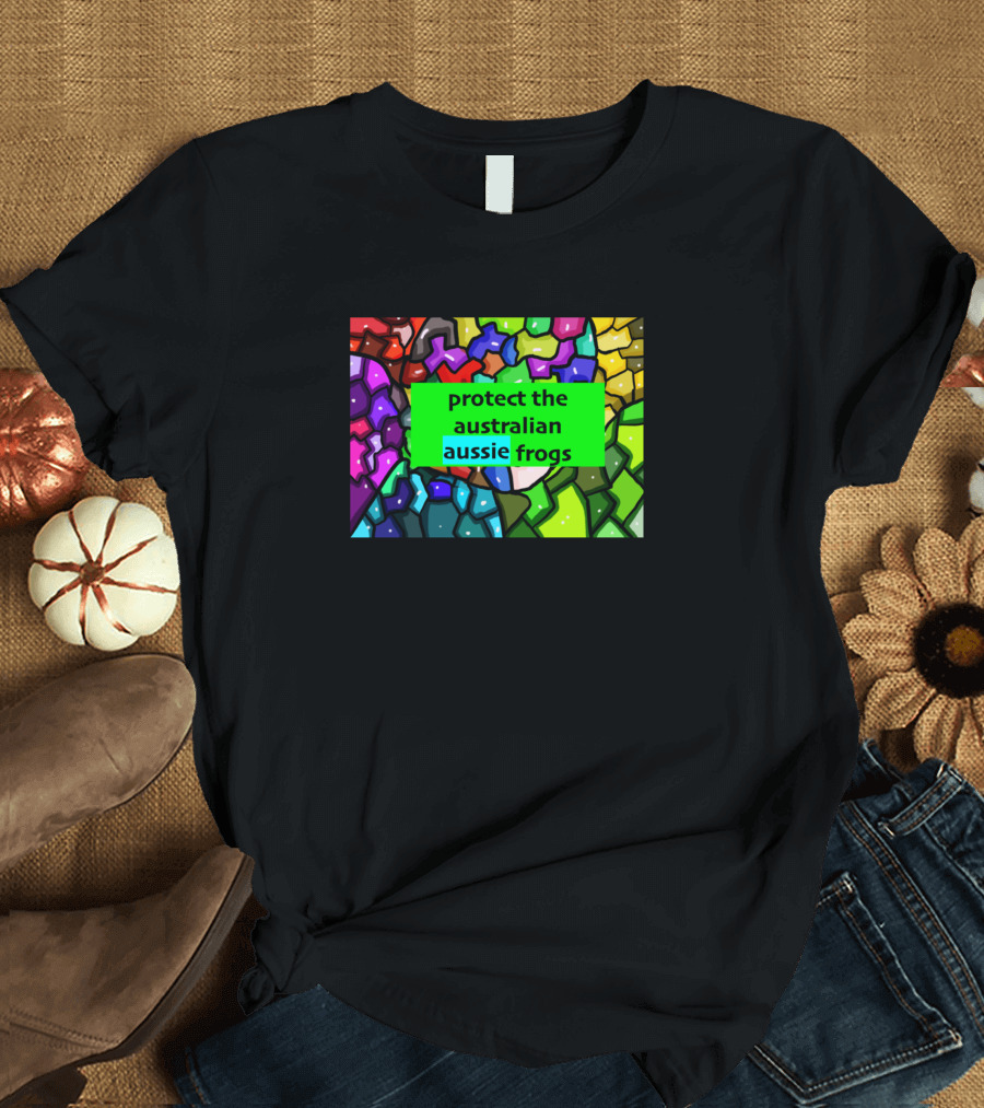 Protect the Australian Aussie Frogs Stained Glass Colorful T-Shirt