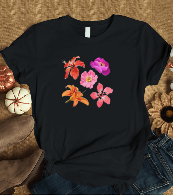 T-Shirt: Roses Hibiscus Peony Lily Blossom Flowers T-Shirt Roses Hibiscus Peony Lily Blossom Flowers T-Shirt