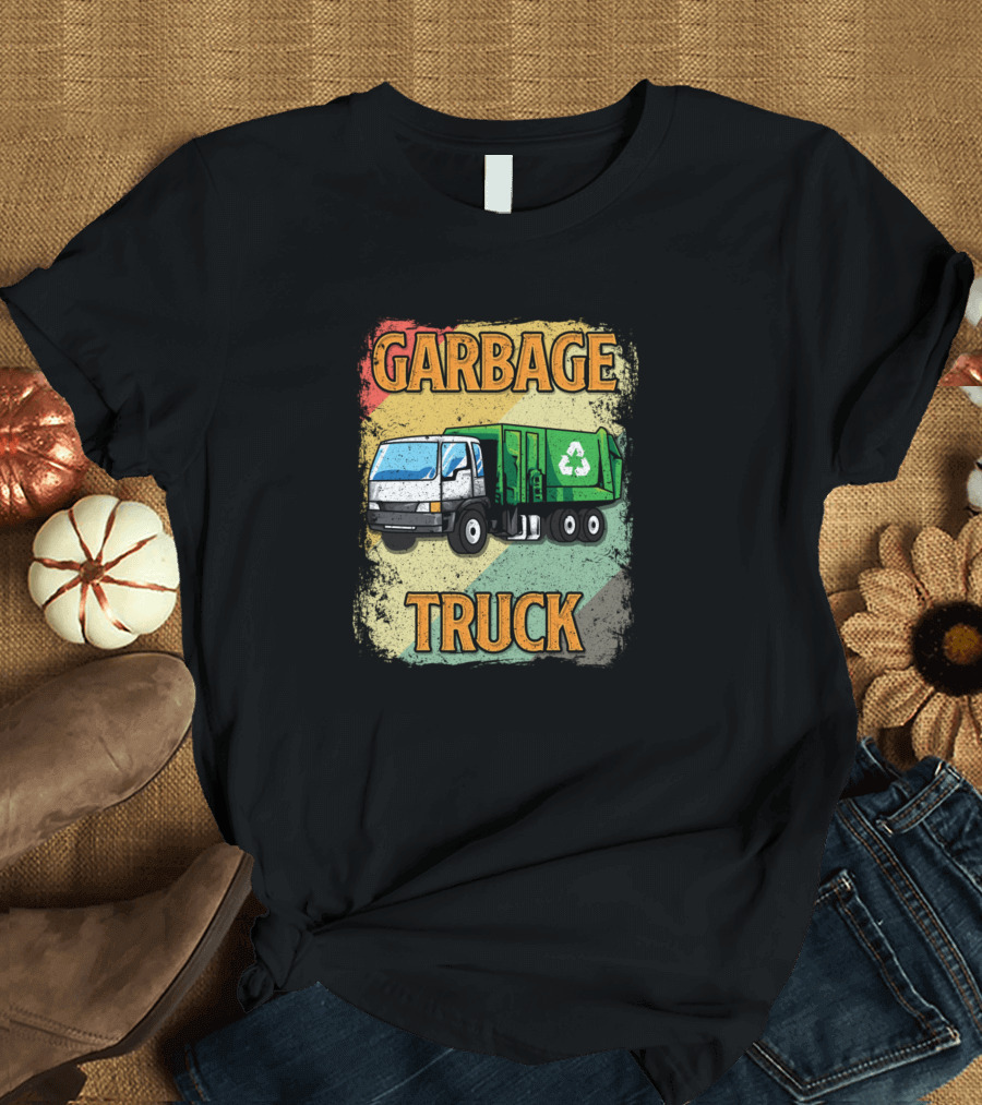 Vintage Style Garbage Truck Recycling Sunset Retro T-Shirt