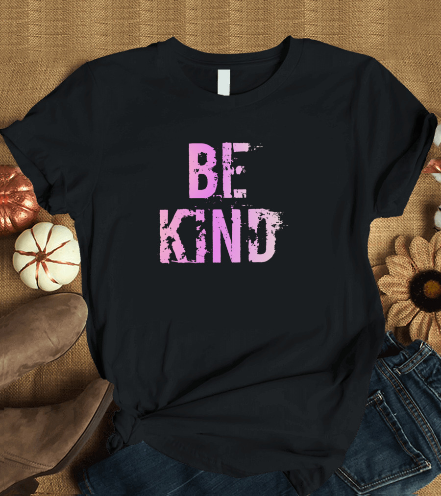 BE KIND Pink Distressed Block Letters T-Shirt