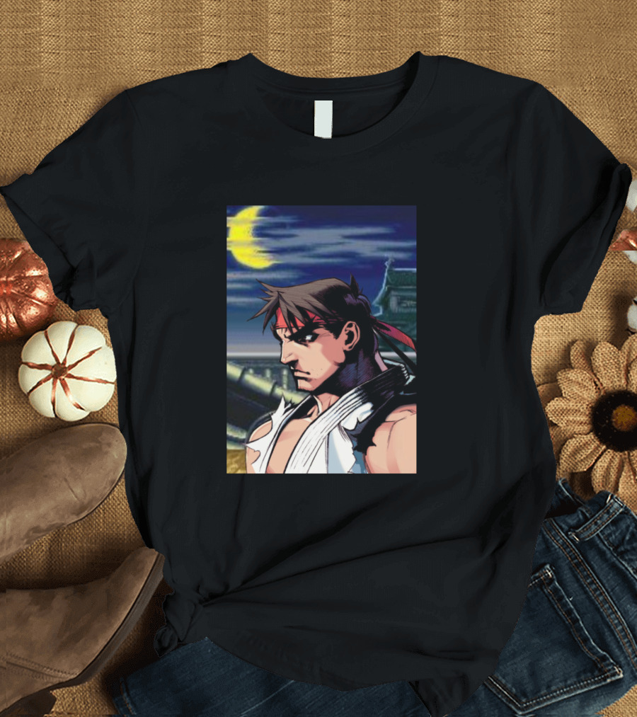 Ryu Street Fighter Classic Crescent Moon Scene T-Shirt
