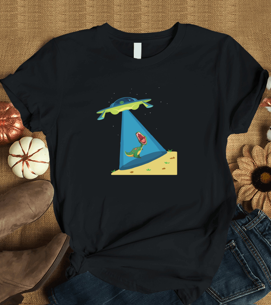 UFO Spaceship Abducting Dinosaur with Sarcastic Alien T-Shirt