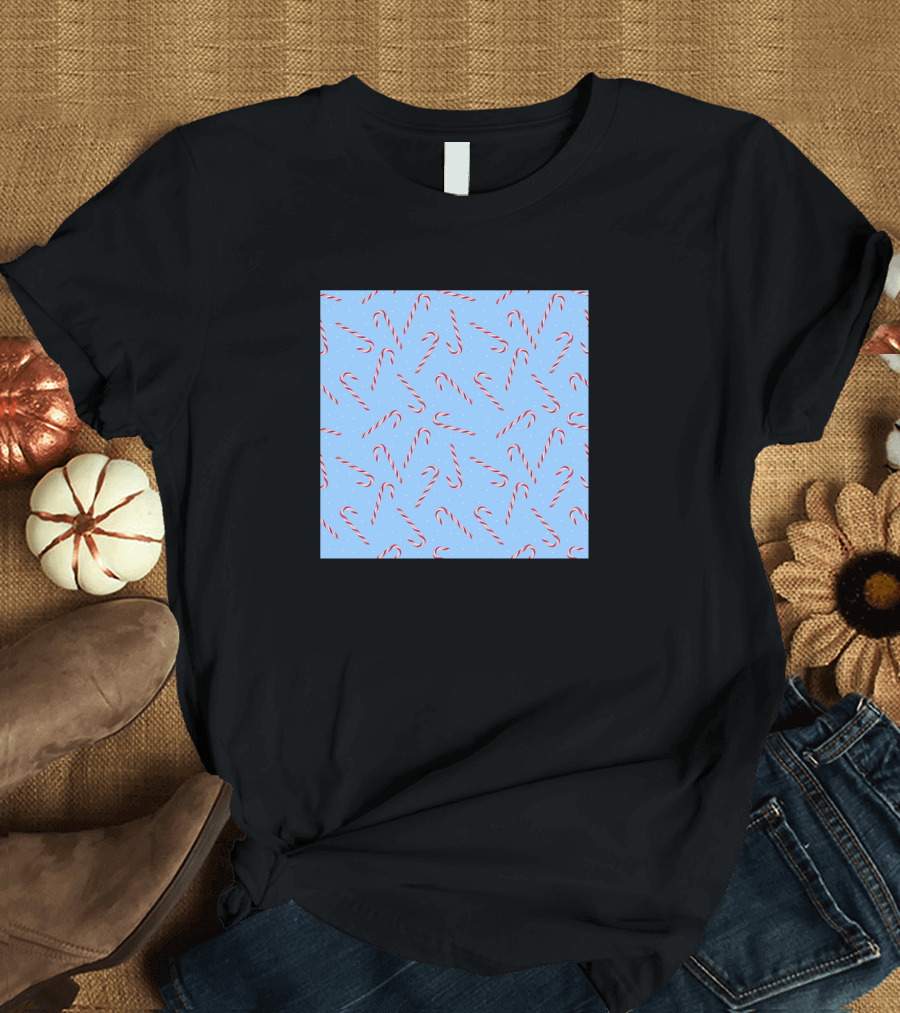 Candy Cane Pattern on Light Blue Background T-Shirt