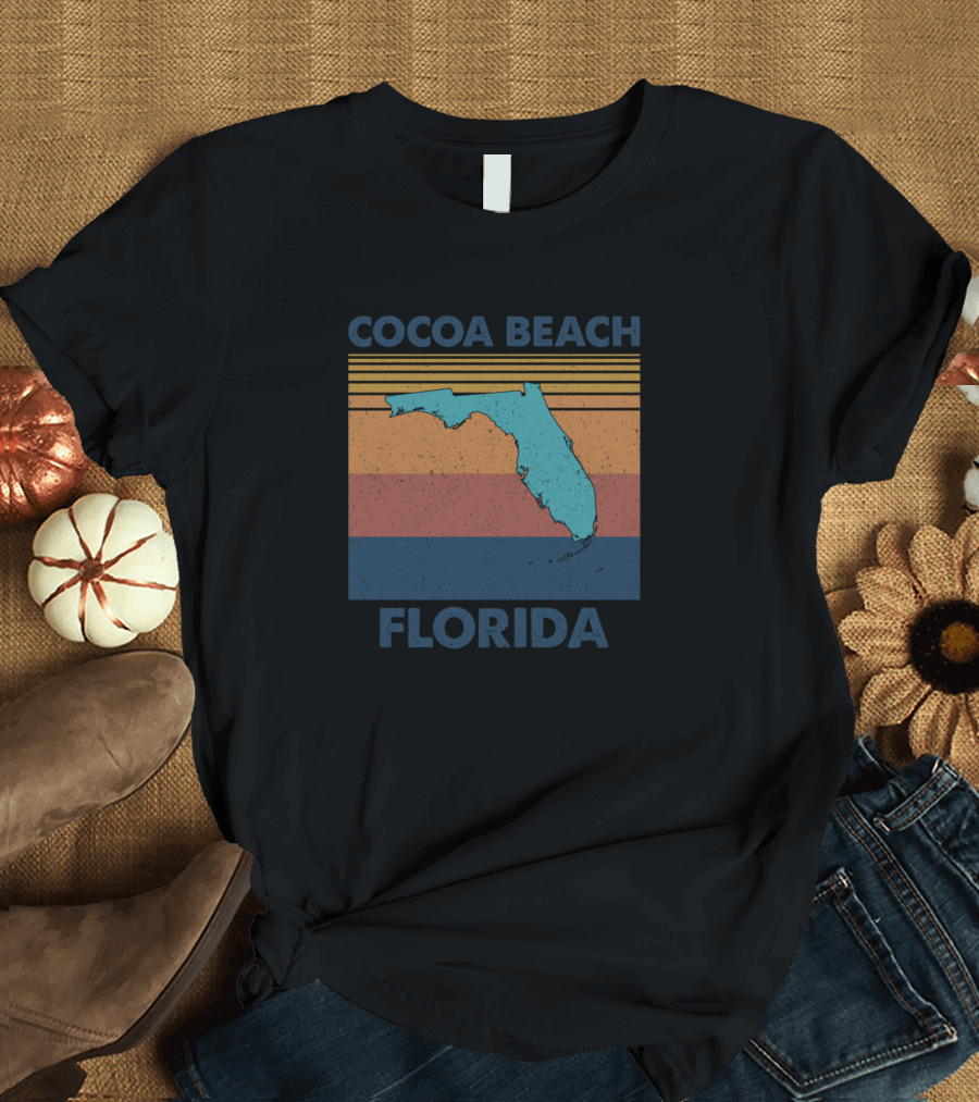 Cocoa Beach Florida Vintage Sunset Map T-Shirt