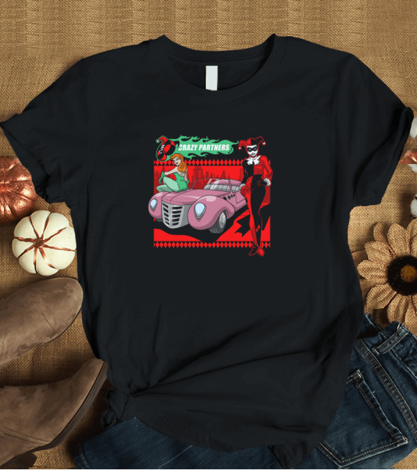 T-Shirt: Crazy Partners Joker's Mischievous Ride with Cartoon Villains T-Shirt Crazy Partners Joker's Mischievous Ride with Cartoon Villains T-Shirt