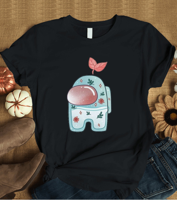 T-Shirt: Cute Among Us Crewmate with Pink Leaf Too Cute To Be Sus T-Shirt Cute Among Us Crewmate with Pink Leaf Too Cute To Be Sus T-Shirt