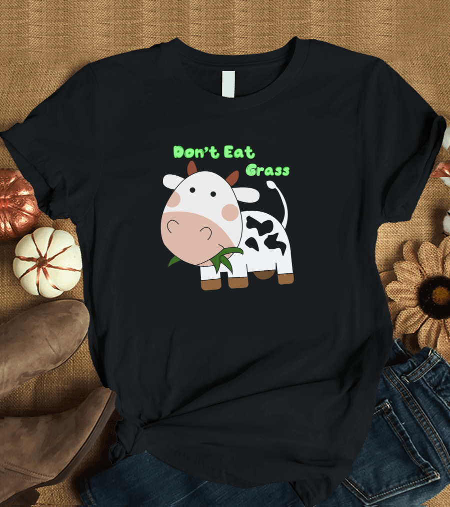 Don't Eat Grass Cartoon Cow Eating T-Shirt
