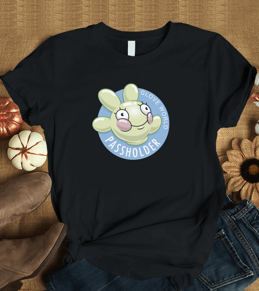 Glove World Passholder Happy Glove Character Badge T-Shirt