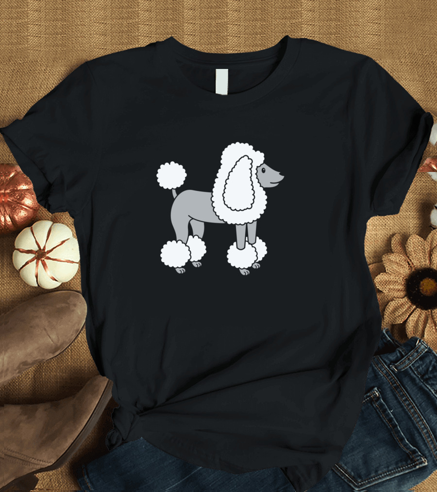 Gray and White Poodle Dog Illustration with Fluffy Clipped Coat T-Shirt