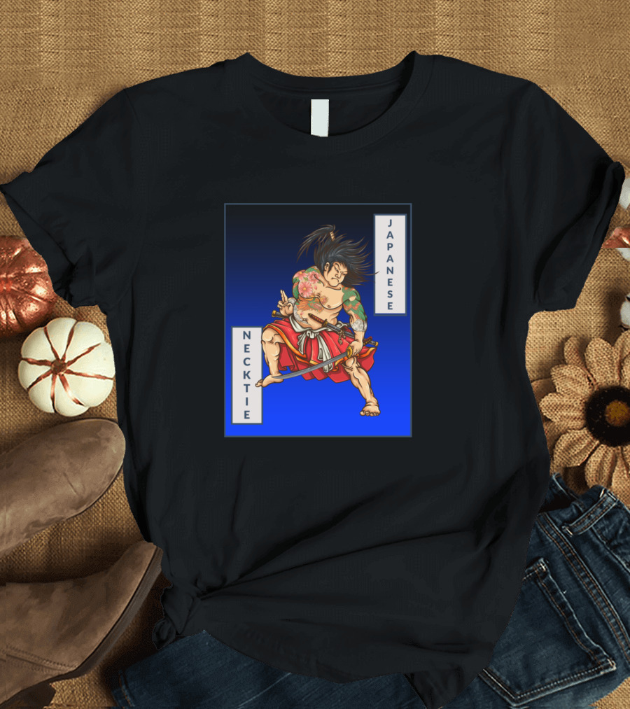 Japanese Neck Tie Warrior with Tattooed Samurai Holding Sword T-Shirt