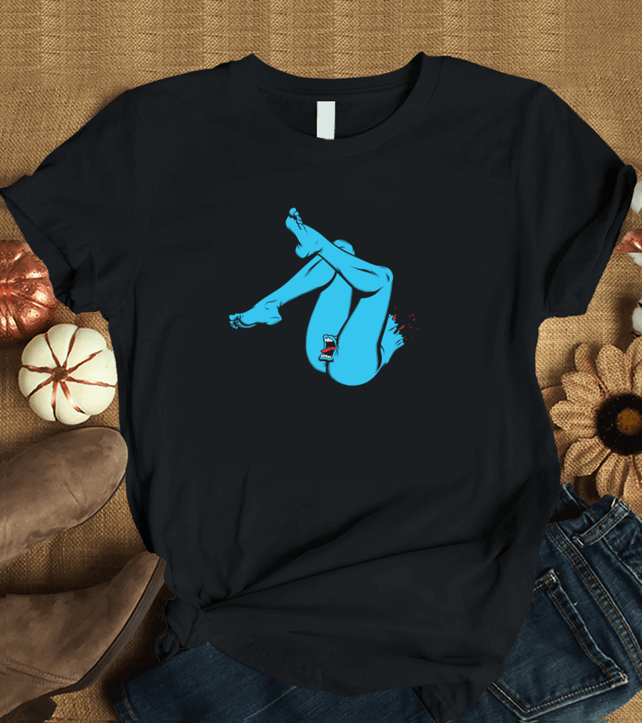 Santa Crude Screaming Blue Figure Legs with Mouth T-Shirt