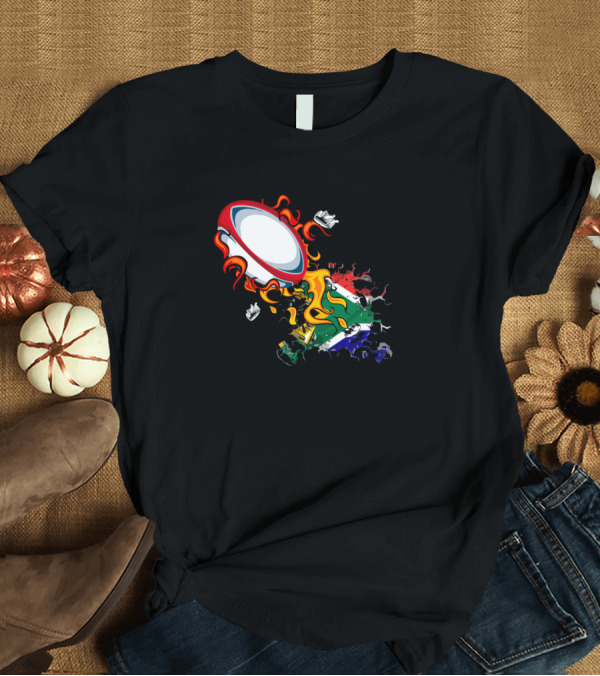 T-Shirt: South Africa Rugby Fiery Flag Impact Ball T-Shirt South Africa Rugby Fiery Flag Impact Ball T-Shirt