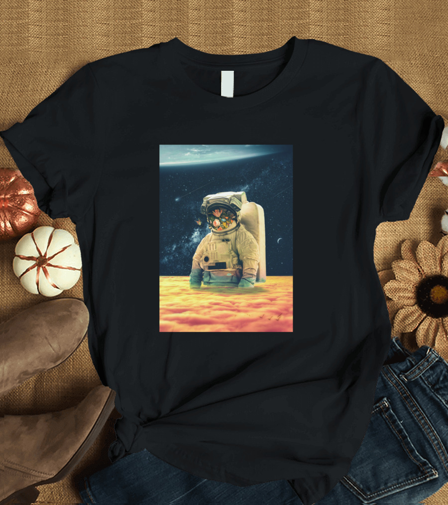 Space Walker Astronaut Floating in Cosmic Floral Ocean T-Shirt