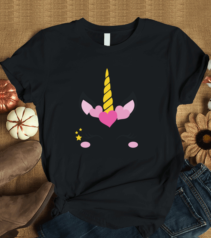 Unicorn Love Heart Horn with Stars and Blush Cheeks T-Shirt