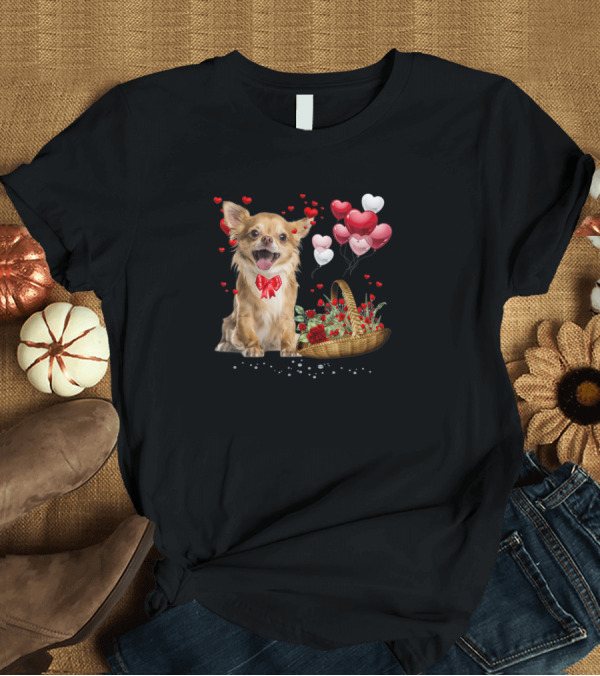 T-Shirt: Chihuahua Dog with Heart Balloons and Flowers Valentine's Day T-Shirt Chihuahua Dog with Heart Balloons and Flowers Valentine's Day T-Shirt