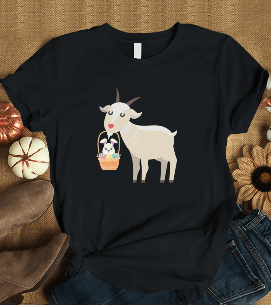Funny Easter Goat with Bunny Ears and Eggs Basket Animal T-Shirt