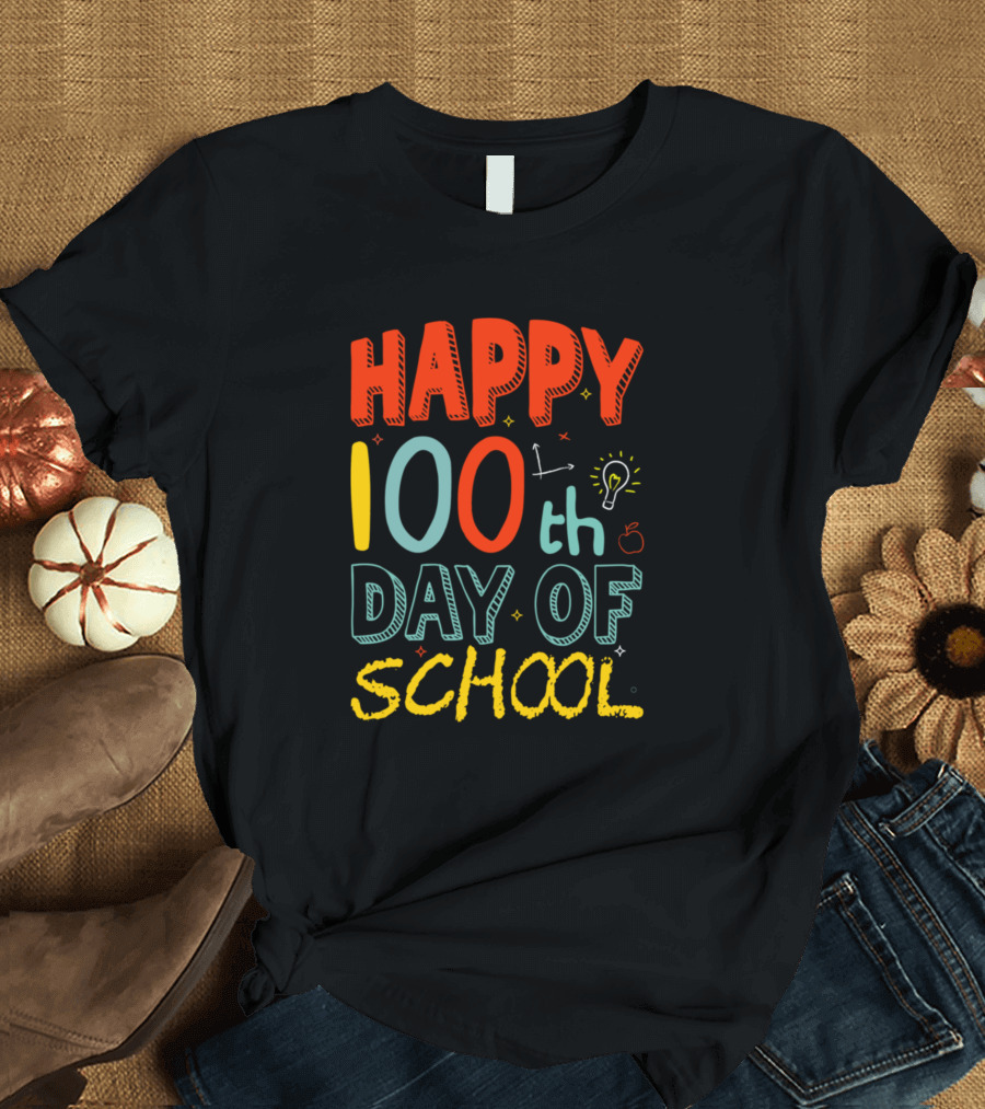 Happy 100Th Day Of School 100 Days Elementary Stud Celebrating Milestone Achievement T-Shirt