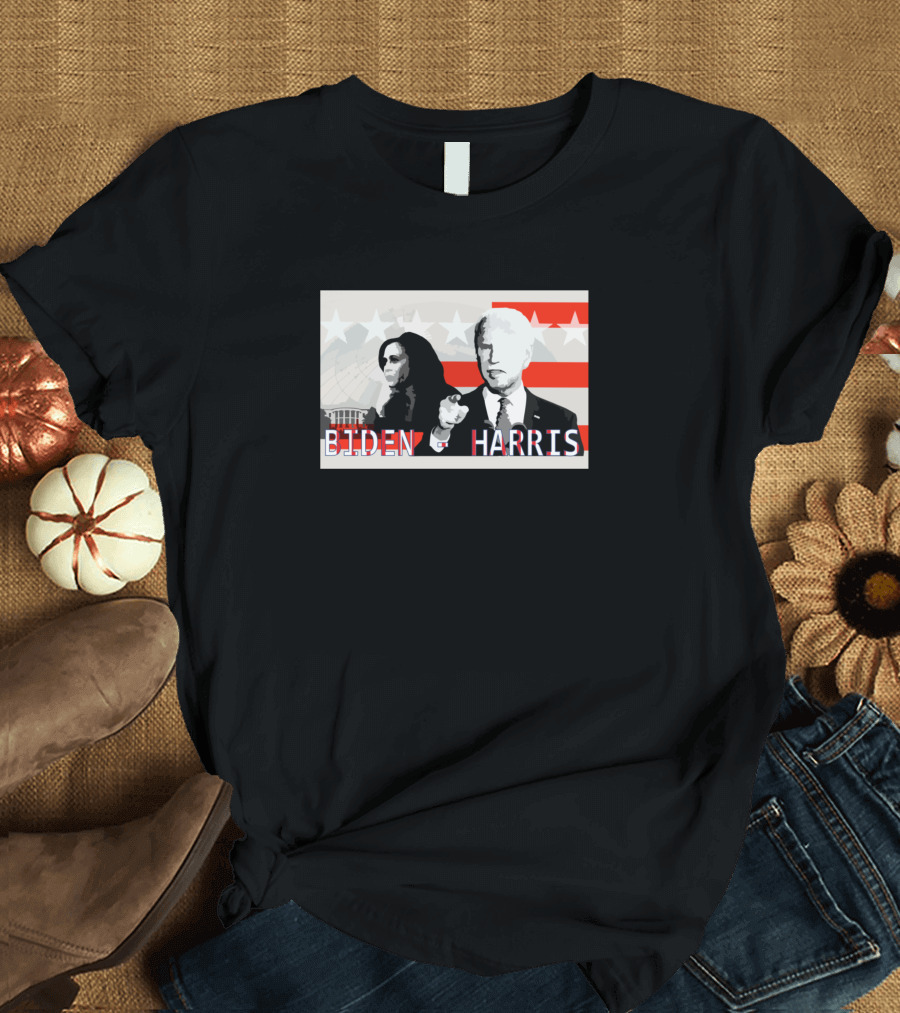 Biden Harris Vintage Style American Flag and Stars T-Shirt