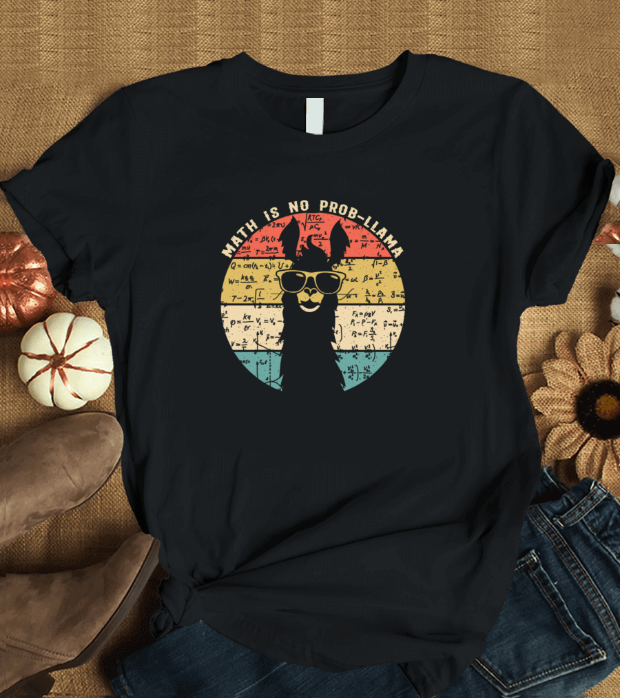 Math Is No Prob-Llama Funny Llama Teacher Equations Retro Circle T-Shirt