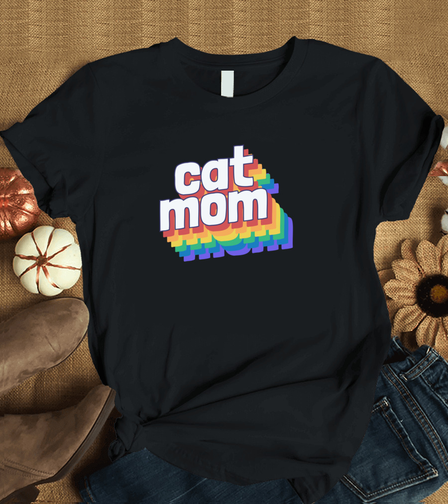 Cat Mom Rainbow 3D Text Trendy T-Shirt