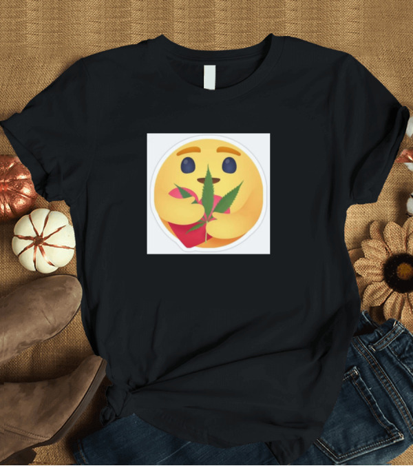 T-Shirt: Rare Stoner Emoji Hugging Heart with Cannabis Leaves T-Shirt Rare Stoner Emoji Hugging Heart with Cannabis Leaves T-Shirt