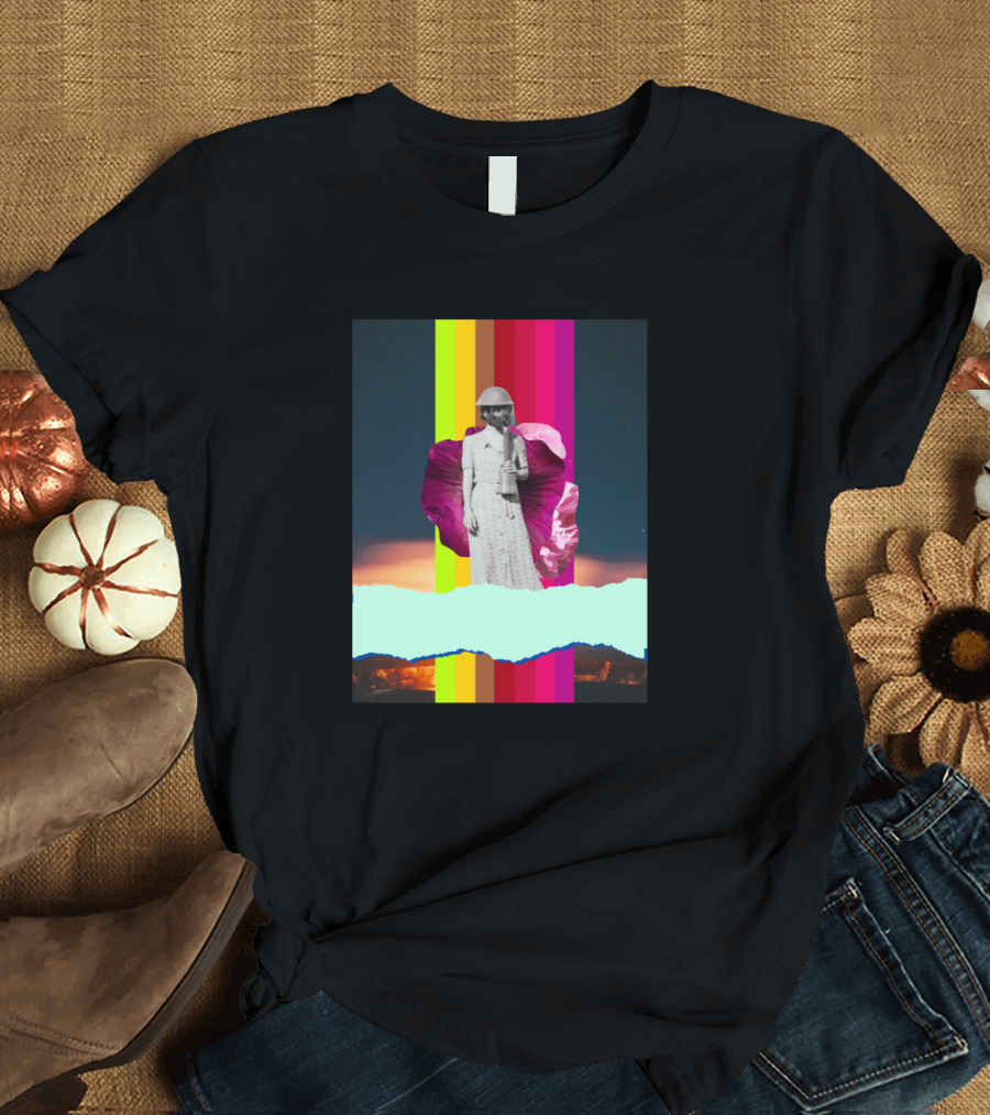 Woman Power Vintage Soldier Rainbow Stripes Flower Collage T-Shirt