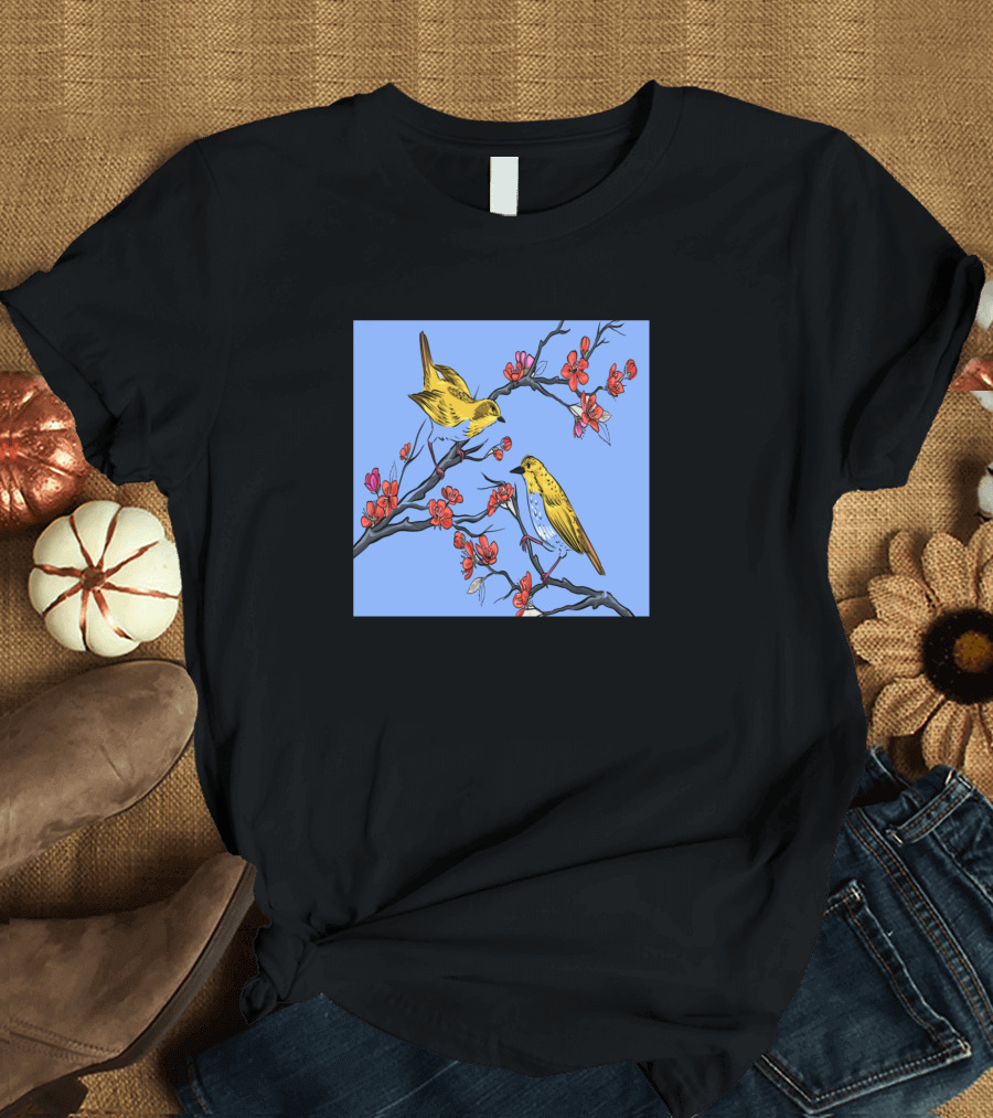 Women Chinese Birds Blossom Branches T-Shirt