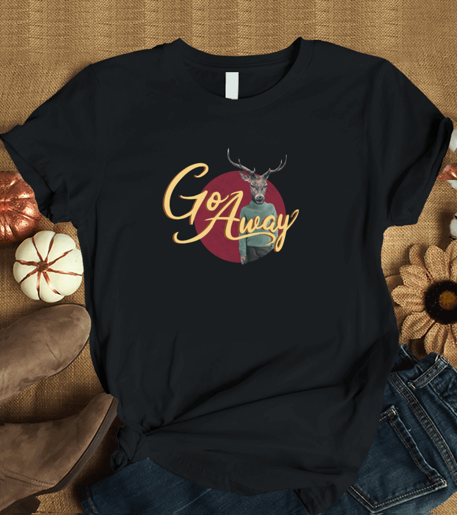 Go Away Deer Head Sweater Red Circle Wph Media T-Shirt
