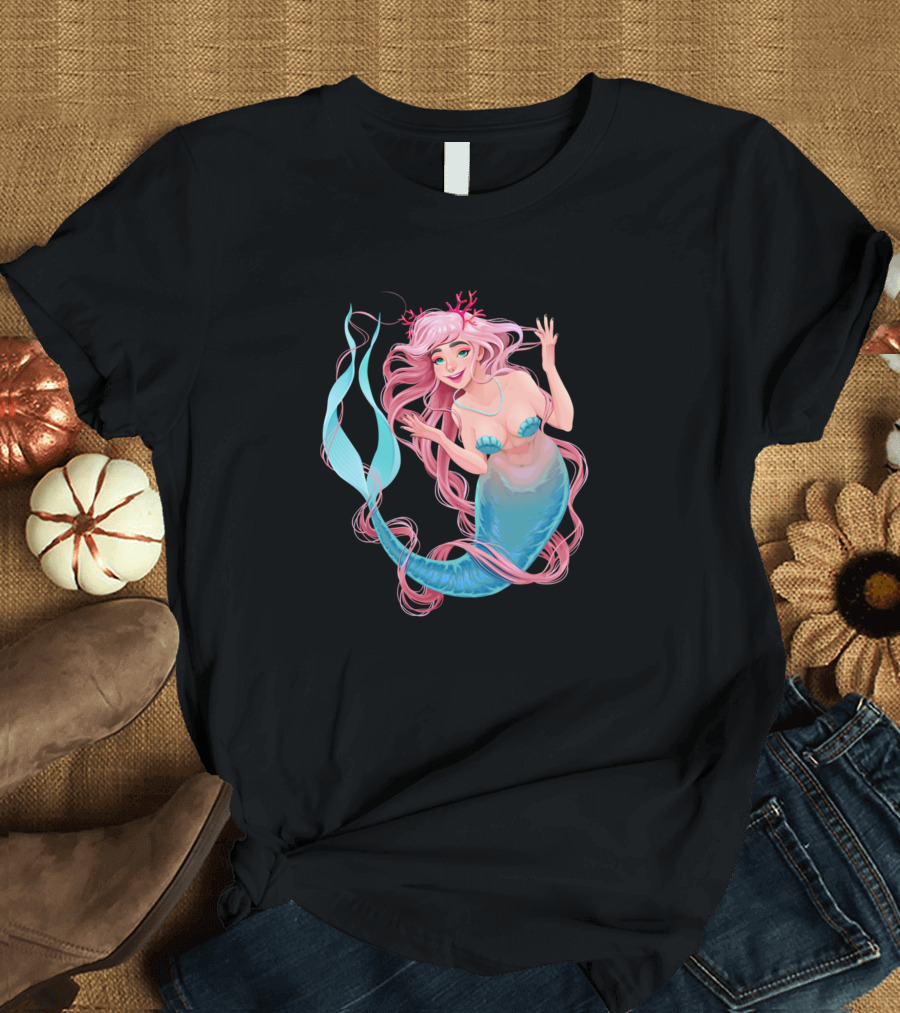 Mermaid Beautiful Mermaid Hola Pink Hair Blue Tail T-Shirt