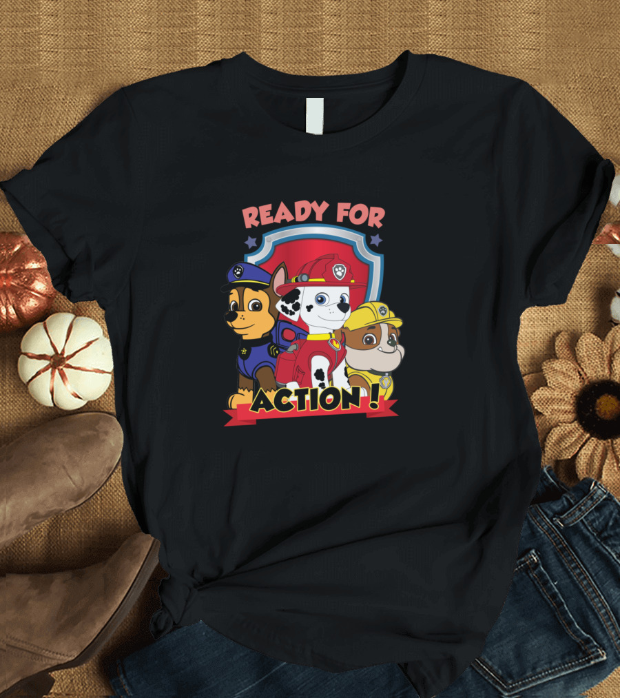 Ready For Action Paw Patrol Cartoon Chase Marshall Rubble T-Shirt