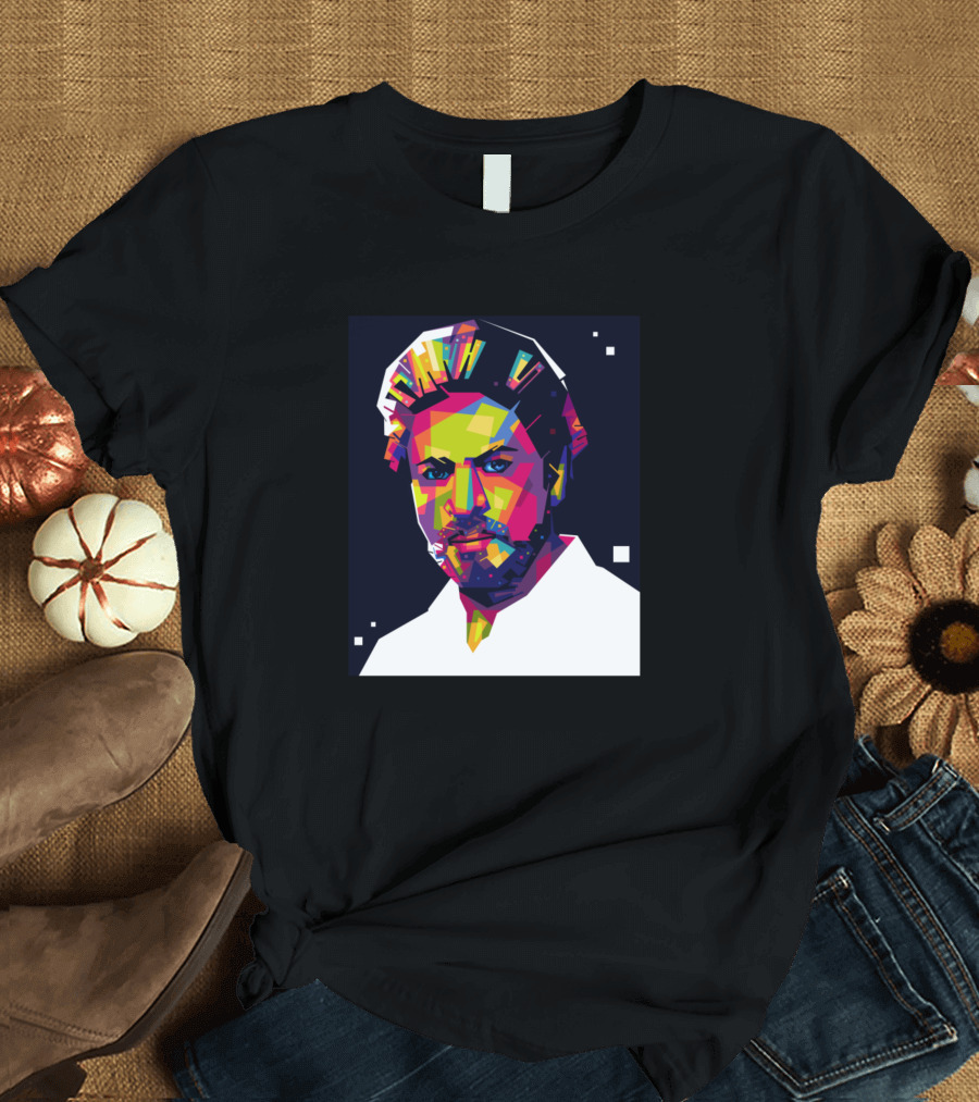 Shah Rukh Khan Colorful Portrait with Abstract Geometric Background T-Shirt