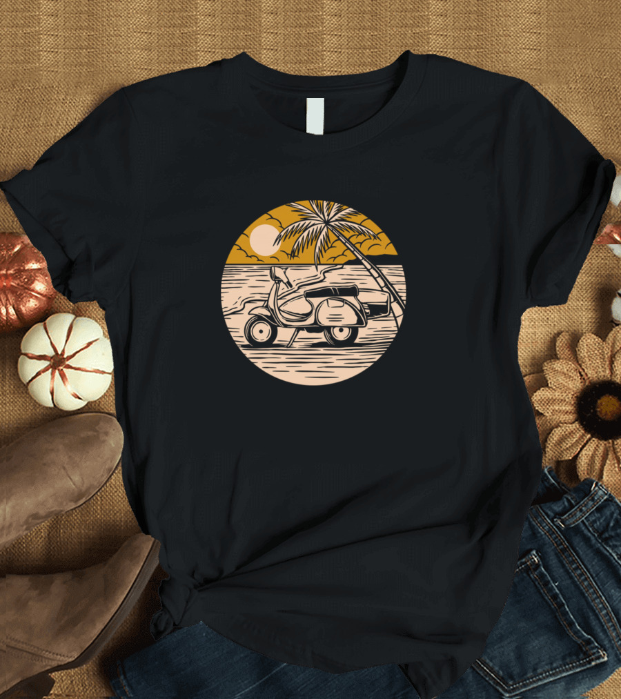 Summer Vespa Palm Beach Sunset Scene T-Shirt