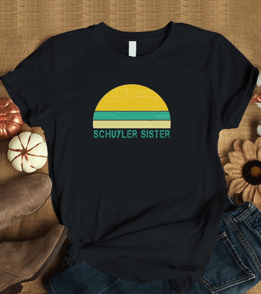 Schuyler Sister Retro Vintage Style Yellow and Green Stripes T-Shirt