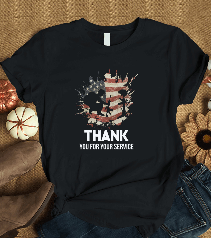 Veterans Day Thank You For Your Service American Flag Soldier T-Shirt