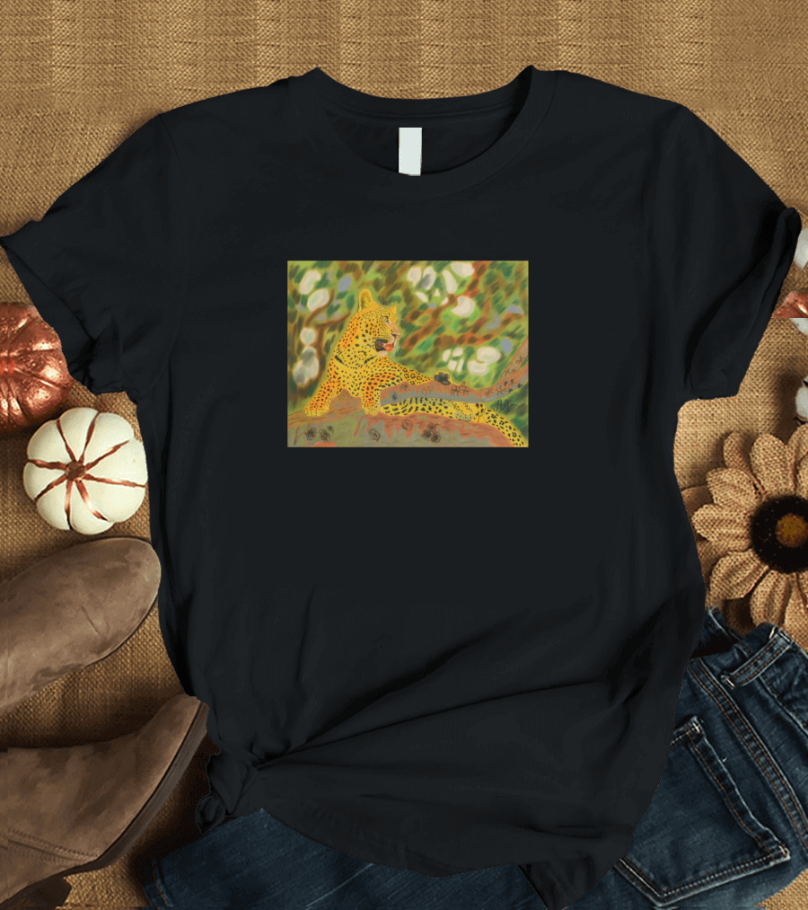 A Leopard Resting On A Tree Wildlife Scene T-Shirt