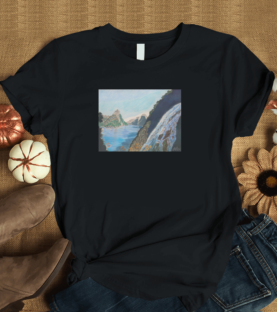 Bowen Falls and Scenic Landscape in Milford Sound New Zealand T-Shirt