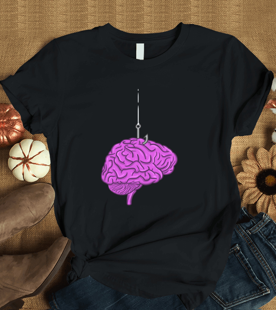 Brain Bait Pink Brain on Fish Hook T-Shirt